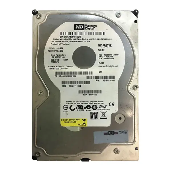 397377-004 HP 250GB 1.5Gb/s SATA 7200 3.5-inch Hard Drive