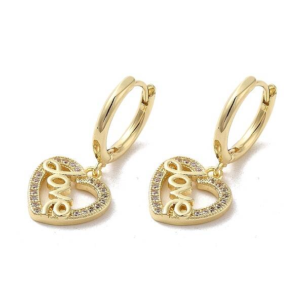 Rack Plating Brass Micro Pave Cubic Zirconia Dangle Hoop Earrings