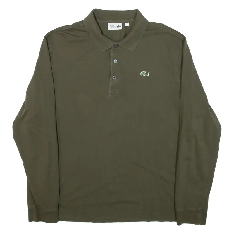 LACOSTE Mens Polo Shirt Green Long Sleeve XL