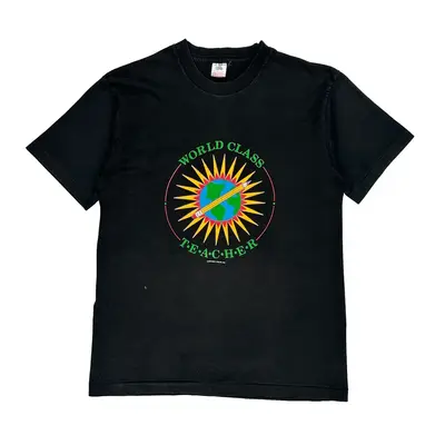 Single Stitch World Class Teacher Fruit Of The Loom Graphic T-Shirt - Large Black Cotton