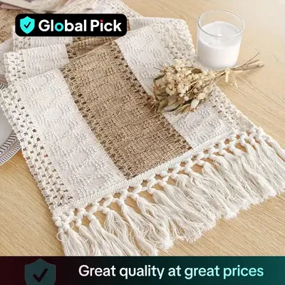 Tassel Decor Striped Table Runner, 1 Count Halloween Decor Boho Style Table Runner, Household Decoration for Dining Room