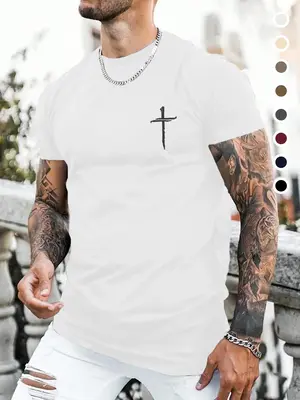 Men's Graphic Print Round Neck Tee, Summer Clothes, Regular Fit Casual Short Sleeve T-shirt for Summer, Fashion Men's Top f...
