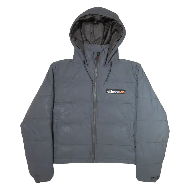 ELLESSE Insulated Cropped Womens Puffer Jacket Blue Nylon Hooded UK 10