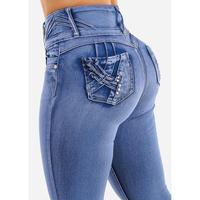 Butt Lift Super High Waist Skinny Jeans Light Sand Wash