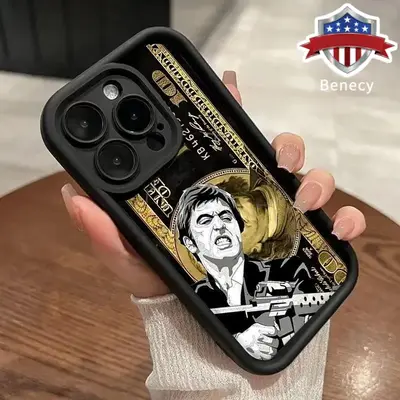 Money Scar Face Painted Pattern Phone Case for iPhone 17 16 15 14 Pro Max 13 12 11 Air XR XS Plus Shockproof Non Slip Militar...