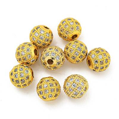 Round Brass Micro Pave Cubic Zirconia Beads