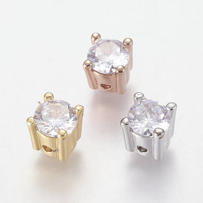 Brass Micro Pave Cubic Zirconia Beads