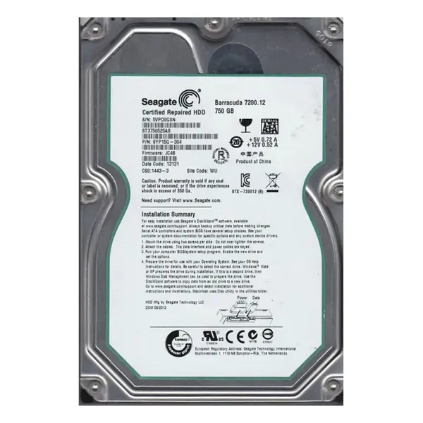 9YP15G-304 Seagate BarraCuda 7200.12 750GB 3.5-inch 6GB/s SATA NCQ 7200RPM 32MB Cache Desktop Hard Drive