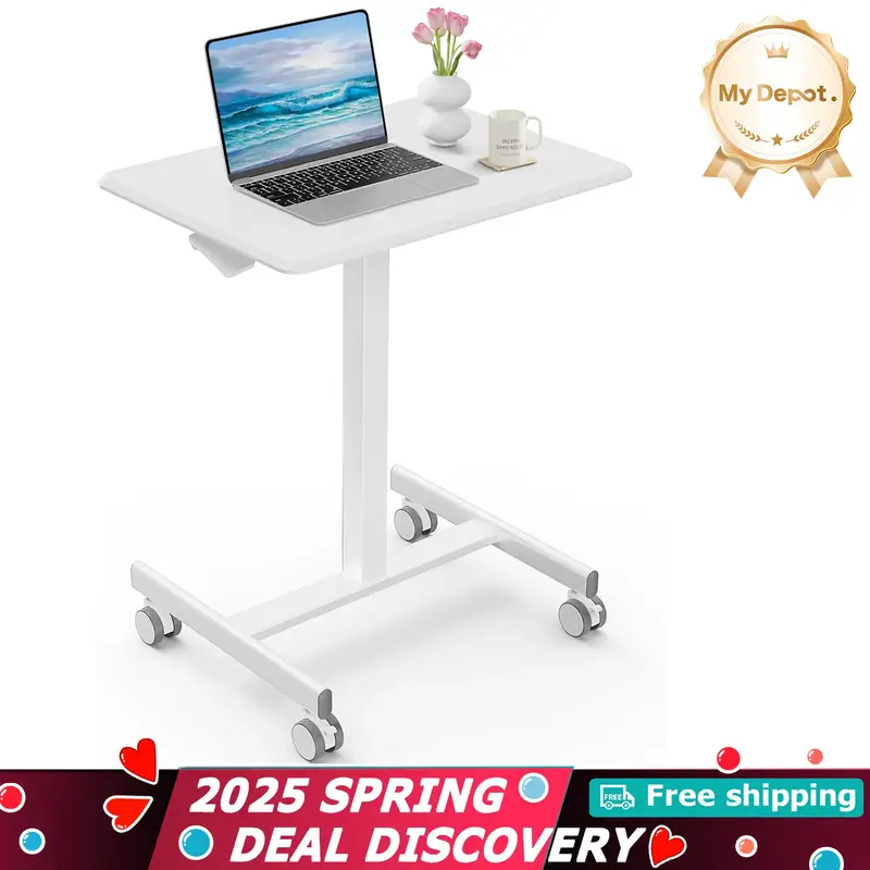 Adjustable Mobile Rolling Standing Desk - Overbed Table with Wheels Teacher Podium Laptop Computer Cart Work Table for Home, ...