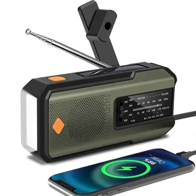Emergency Hand Crank Radio, AM/FM/NOAA Portable Weather Radio with Phone Charger, Solar Powered USB Charged Radio for Indoor ...