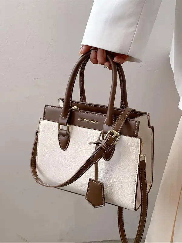 Women's Summer Fashion Colorblock PU Leather Zipper Handbag As Gift, Adjustable Strap Crossbody Bag, Women's Retro Shoulder ...