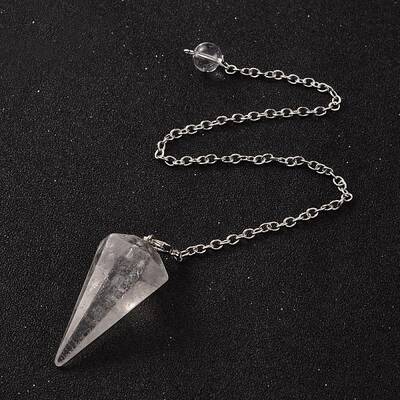 Platinum Tone Brass Crystal Cone Hexagonal Pointed Dowsing Pendulums