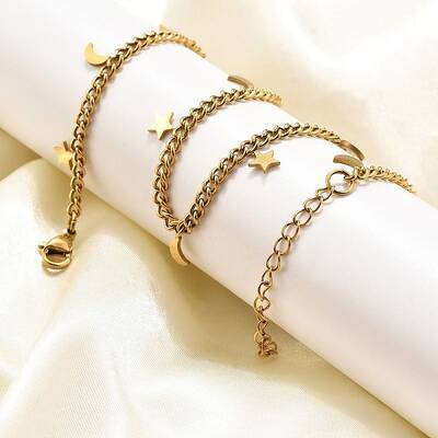 304 Stainless Steel Twisted Chain Necklaces with Moon Star Charm Tassel