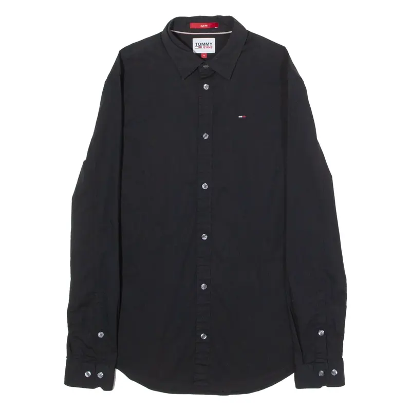 TOMMY HILFIGER Slim Fit Mens Plain Shirt Black Long Sleeve S
