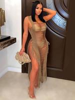 Women's Solid Color Cover Up Dress, Casual Sleeveless Cover Up Dress for Beach Holiday Vacation, Ladies Clothes for All Seaso...