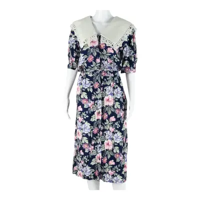 EXPO Womens Day Dress Blue Floral Short Sleeve Midi XL