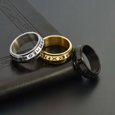 Stainless Steel Viking Rune Titanium Steel Rotating Ring Retro Suitable for Men and Women Suitable for Party Gifts