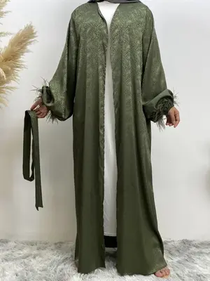 Women's Solid Color Long Sleeve Satin Abaya, Elegant Open Front Outerwear for Daily Wear, Ladies Islamic Clothing for Spring ...