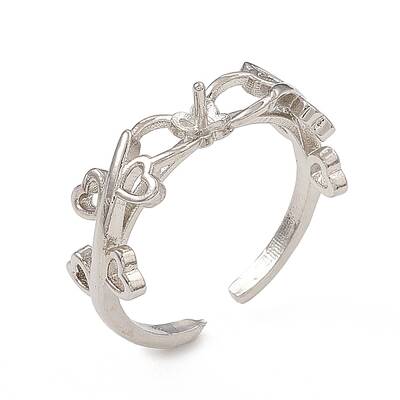 Heart Leaf Brass Open Cuff Ring Settings for Half-drilled Beads