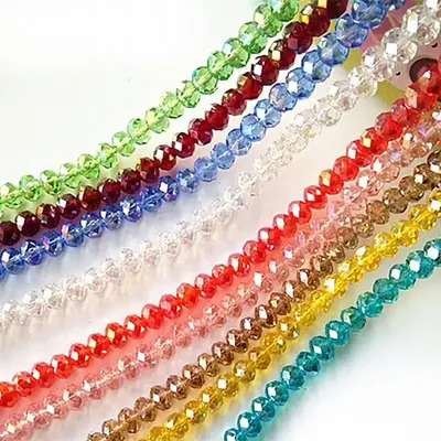 【C002】DIY 8mm 100 pcs Crystal Beads Glass Beads Faceted Teardrop Rondelle Beads Gemstone Loose Beads Bulk Crystal Beads f...
