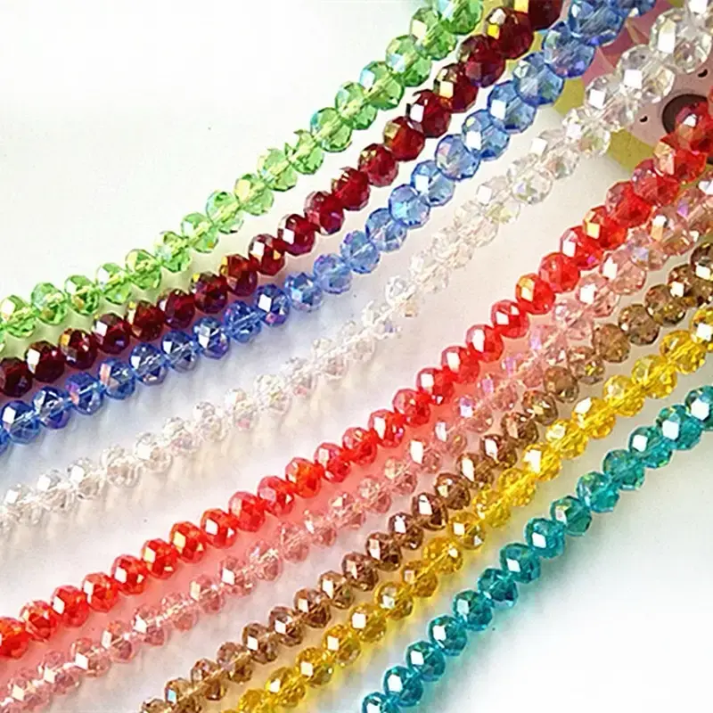 【C002】DIY 8mm 100 pcs Crystal Beads Glass Beads Faceted Teardrop Rondelle Beads Gemstone Loose Beads Bulk Crystal Beads f...
