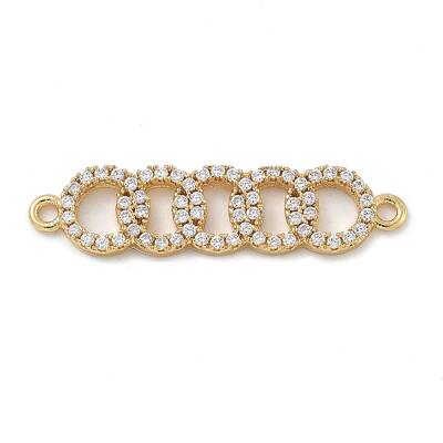 Rack Plating Brass Micro Pave Clear Cubic Zirconia 5 Rings Connector Charms