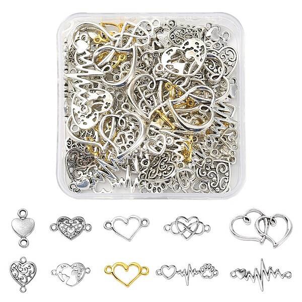 100Pcs 10 Styles Tibetan Style Alloy Connector Charms