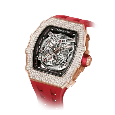 TSAR BOMBA Men's Automatic Watch | Red | Elemental TB8208D | High-Tech Ceramic Bezel | Japanese Mechanical Skeleton Movement ...