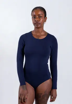 Organic Cotton Long Sleeve Crew Bodysuit, Blue Navy | Size: XS