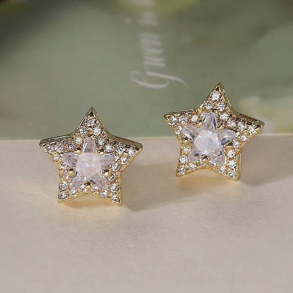 Brass Micro Pave Clear Cubic Zirconia Stud Earrings