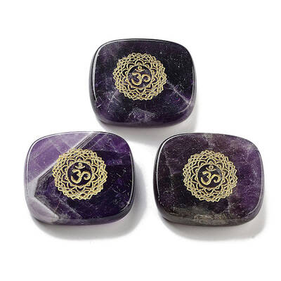 Natural Amethyst Rectangle with Chakra Sign Figurines Display Decorations