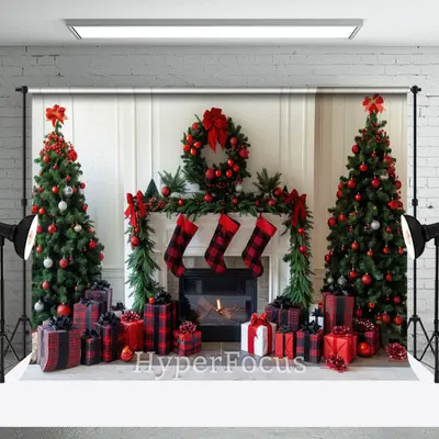 White Modern Wall Fireplace Christmas Vibe Backdrop - Aperturee