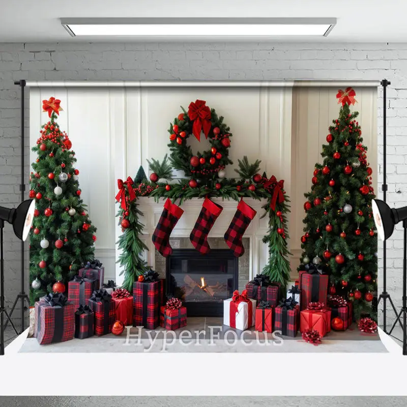 White Modern Wall Fireplace Christmas Vibe Backdrop - Aperturee