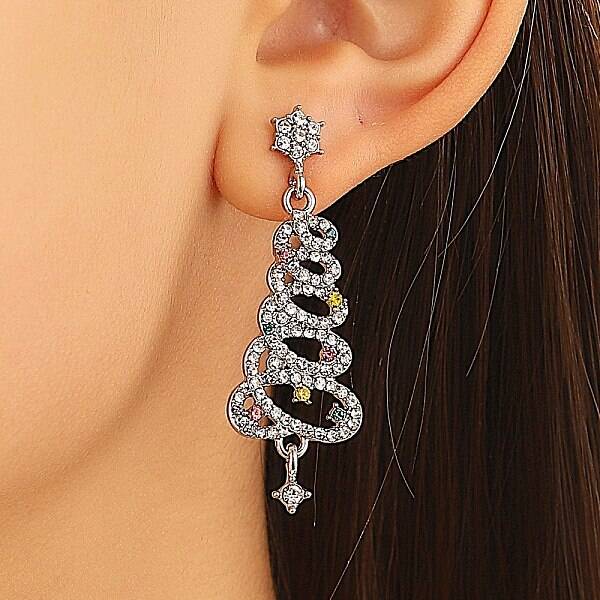 Christmas Trees Alloy Rhinestone Dangle Stud Earrings