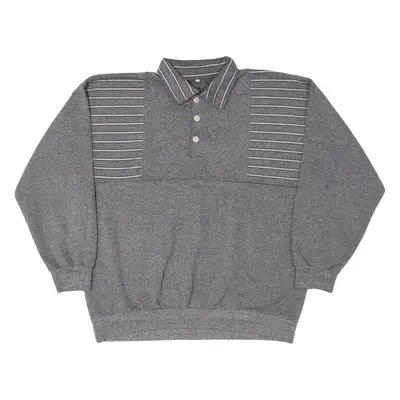 Mens Patterned Jumper Grey Striped Collared Tight Knit XL