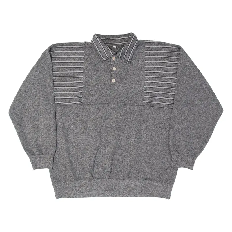Mens Patterned Jumper Grey Striped Collared Tight Knit XL