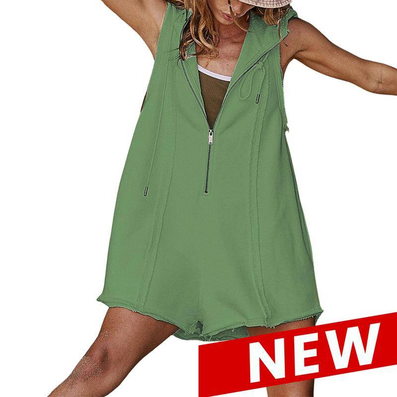 Short Half Zipper Sports jumpsuit for Fitness Outdoor Leisure Sleeveless Loose Hoodie for Women