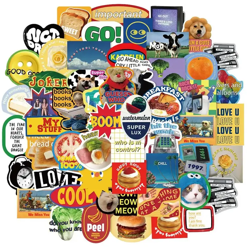 Cute Retro Sticker, 60pcs/set Waterproof Self Adhesive DIY Decor Sticker for Gift Greeting Card Water Bottle Laptop Phone Cas...
