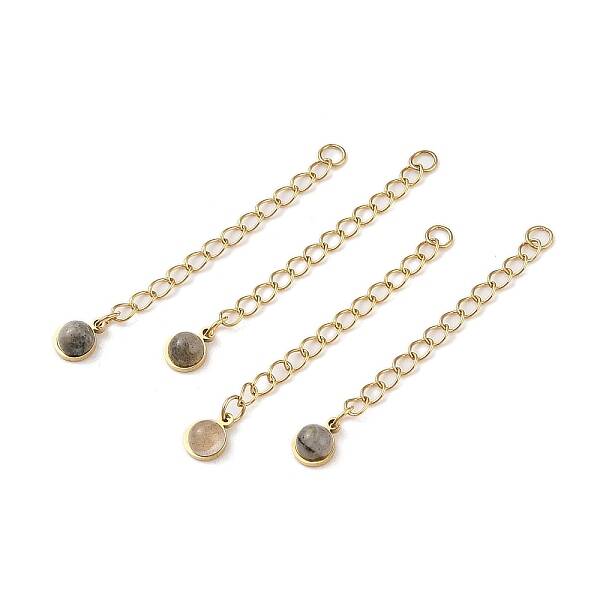 Ion Plating(IP) 316 Surgical Stainless Steel Curb Chain Extender with Natural Labradorite Round Charm