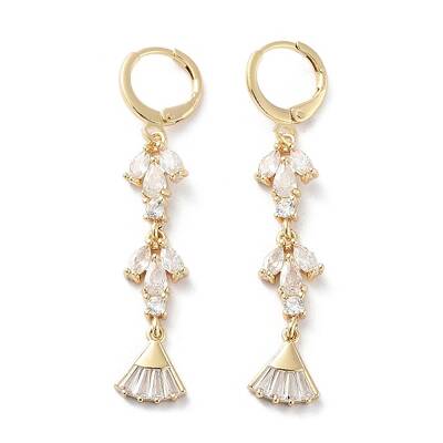 Fan Rack Plating Golden Brass Dangle Leverback Earrings