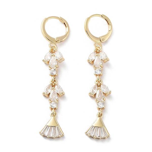 Fan Rack Plating Golden Brass Dangle Leverback Earrings