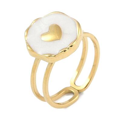 Ion Plating(IP) 304 Stainless Steel Enamel Flat Round with Heart Cuff Finger Rings