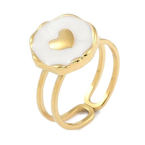 Ion Plating(IP) 304 Stainless Steel Enamel Flat Round with Heart Cuff Finger Rings