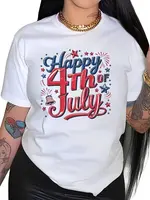 shirts women Happy 4th Of July Print Casual T-shirt, Crew Neck Short Sleeve Top For Spring & Summer, Women's Clothing vintage...