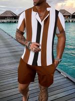 Pyjama Sets Men's Striped Print Short Sleeve Pajama Two-piece Set, Regular Fit Casual Comfy Button Up Shirt & Shorts Pj Set, ...