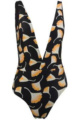 Jacky Deep Plunge One Piece Swimsuit - Ginkgo Black | Size: Small