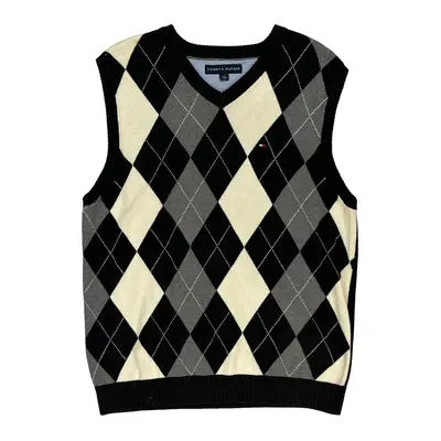 Tommy Hilfiger Argyle Sweater Vest - Large Black Cotton