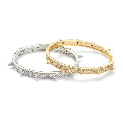 Brass Micro Pave Clear Cubic Zirconia Bangles