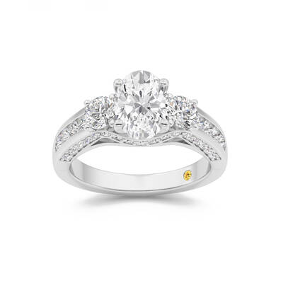 Aarhus Pavé Set Hidden Accent Three Stone Oval Lab Grown Cathedral Diamond Engagement Ring | 10K White Gold 5 3/8 CT. TW.