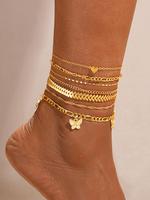 Women's Fashion Charming Butterfly & Heart Shape Anklet Set, Fall Plain Elegant Zinc Alloy Anklet, Trendy Body Jewelry for W...